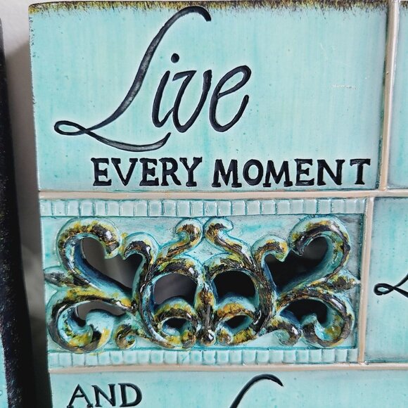 Live Love Love Home Decor Enamel Finish Wall Art Set Teal Brown 9.5"x9.5" - Picture 5 of 13